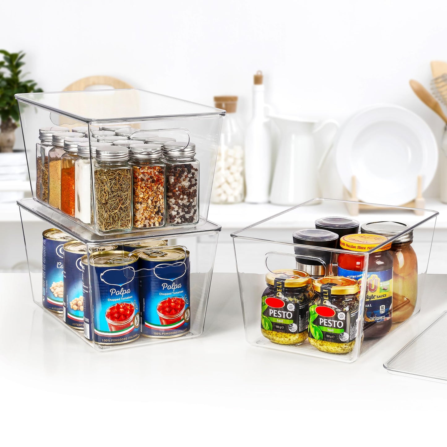 Vtopmart 2 Pack Clear Stackable Storage Bins with Lids, Large Plastic Containers with Handle for Pantry Organizer and Storage,Perfect for Bathroom,Cabinet,Kitchen,Fridge,Closet Organization