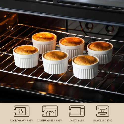 MALACASA Ramekins - 6 oz Oven Safe Porcelain Baking Cups for Creme Brulee & Pudding | Set of 6 White