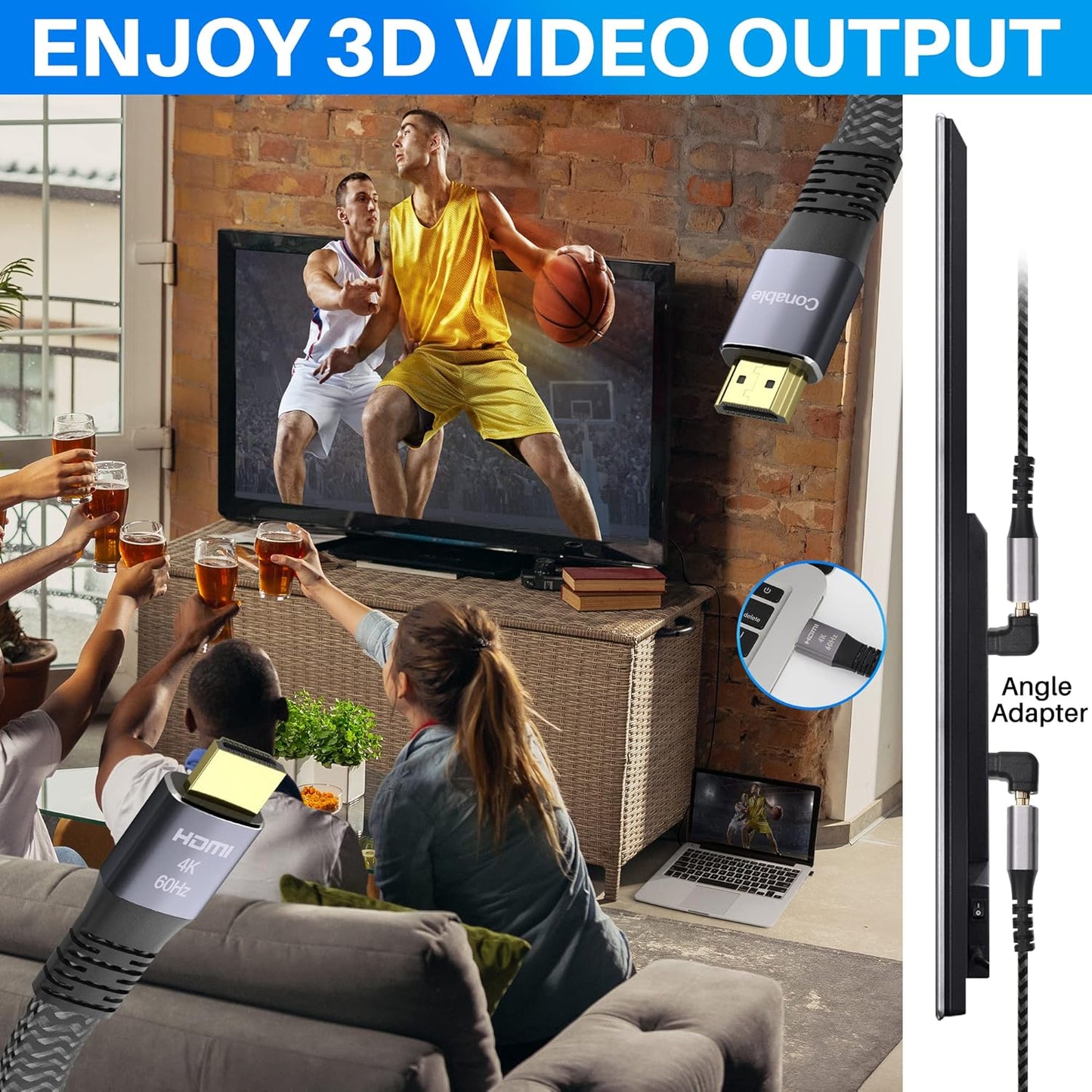 25 4K 4K@60Hz 2160p 1080p 2.2 3D 25 2 25FT Flat HDMI Cable Feet, HDMI High Speed Braided Cord, Pure Copper, Supports