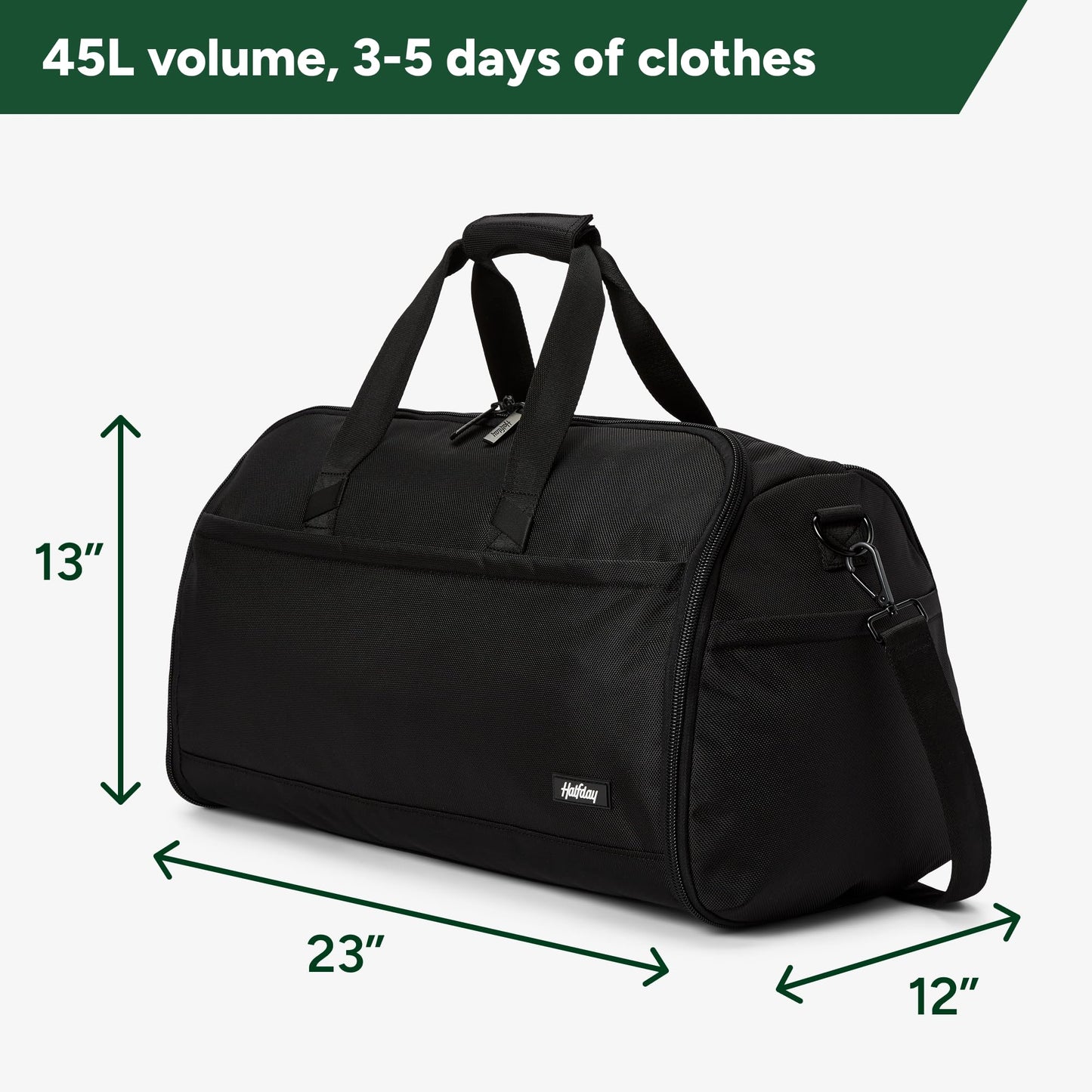Halfday Convertible 2-in-1 Premium Garment Duffel Weekender Bag 45L: Wrinkle-Free Travel (Hanging Suit Compartment, Shoe Pockets, Trolley Sleeve), Balistic Nylon Carry-on, Jet