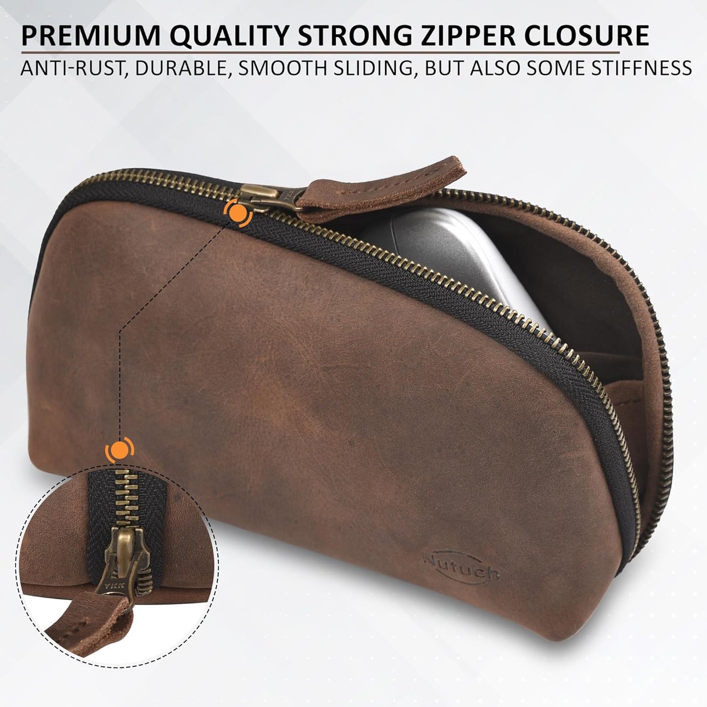 Leather Tech Pouch for Cables Chargers Phone | Tech Bag | Zipper Travel Accessory Pouch | Electronic Organizer Case