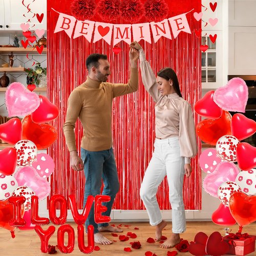 DBKL I Love You Balloons, Surprise for Girlfriend, I Love You Pink Red Heart Balloons With 1000 Pcs Dark-Red Rose Petals for Marriage Proposal Wedding Anniversary Valentine's Day