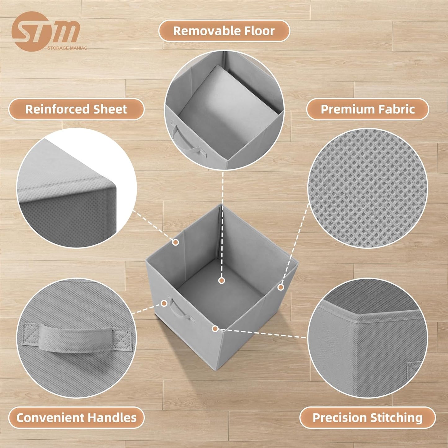 Storage Maniac 13-Inch Collapsible Storage Cubes - Durable Fabric Bins for Organization | 10-Pack Grey