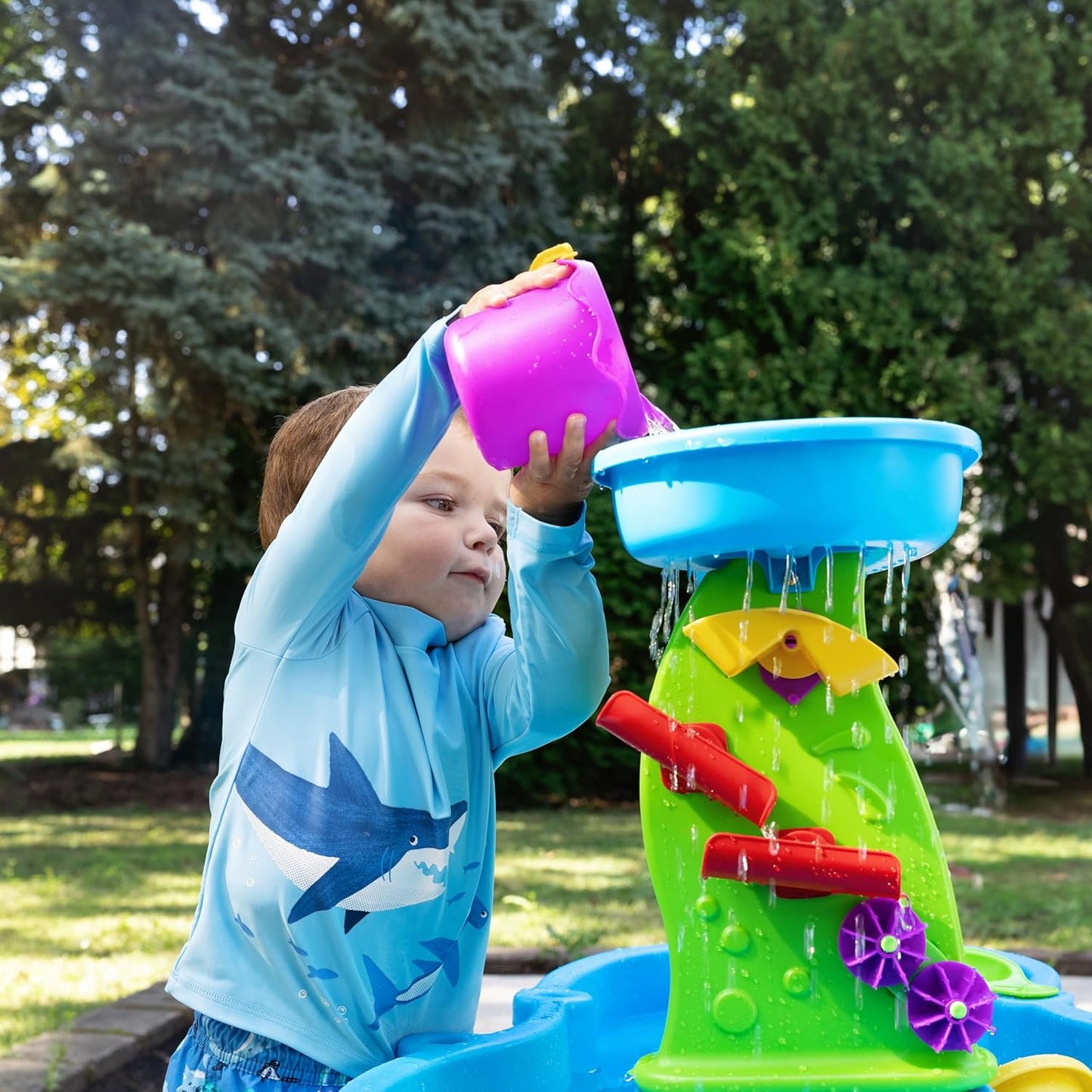 Step2 Rain Showers Splash Pond Water Table - Kids Sensory Playset with 13 Accessories | Outdoor Fun for Toddlers 1.5+ Years, Blue & Green