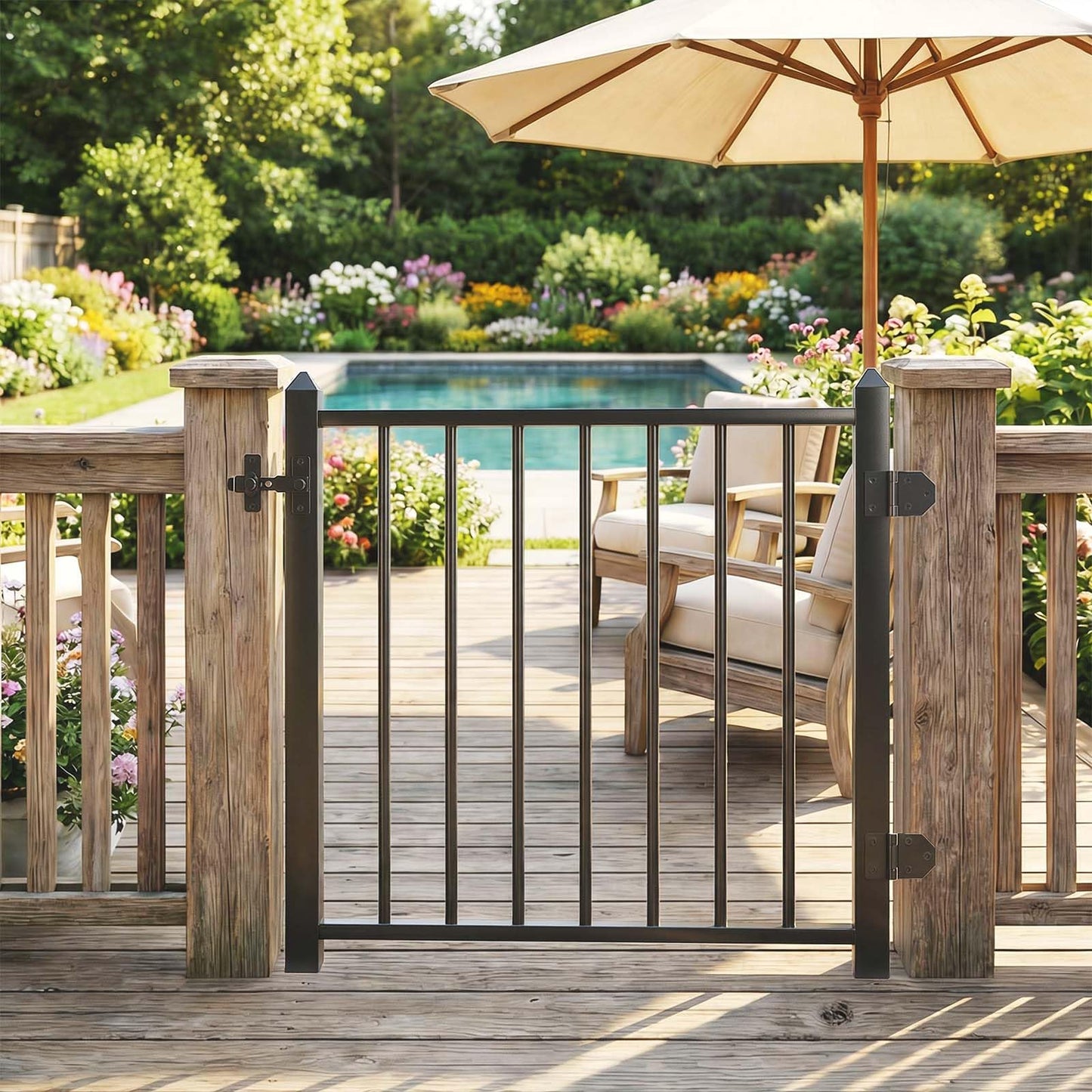 DIY DECK Deck Railing Gate Stainless Steel Black Textured Powder-Coat Finish Deck Gate Kit with Latch for Deck,Garden,Yard, Porch,Patio (Black, Left Hand in Swing)