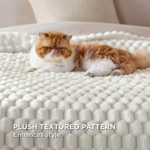Bedsure King Size Blanket - 350GSM Fluffy Plush Fleece for Cozy Home Decor | Off White, 108x90 Inches