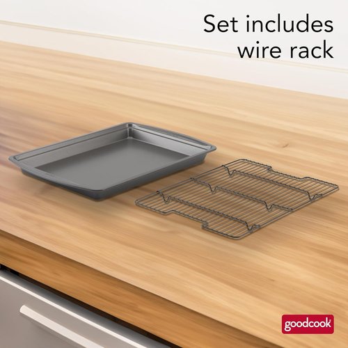 GoodCook Nonstick Carbon Steel Baking Pan & Wire Rack Set - 15” x 10.5”, Perfect for Pizza & Bacon