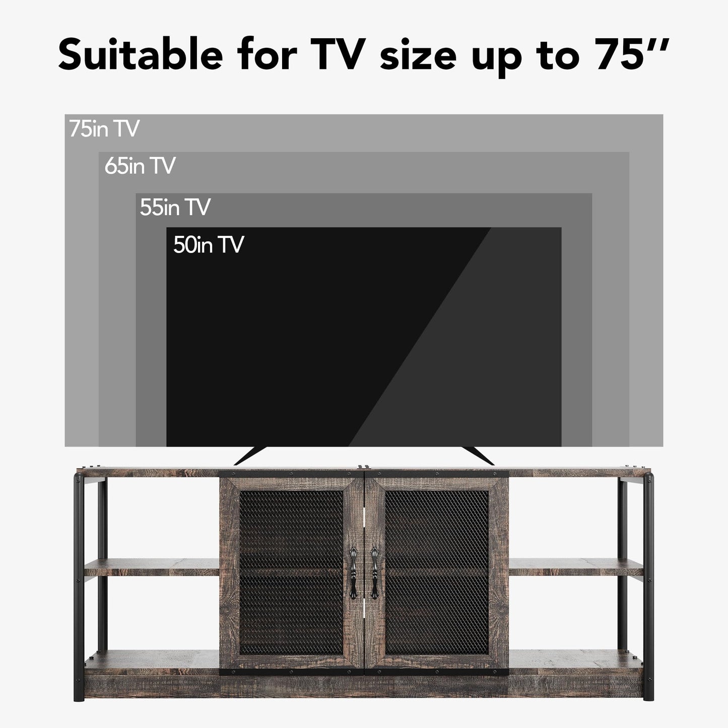 IDEALHOUSE Farmhouse TV Stand for 65/75 inches TVs, Entertainment Center with Storage Cabinet, Industrial Media Console Cabinet Table, Living Room Media Furniture, Rustic Oak