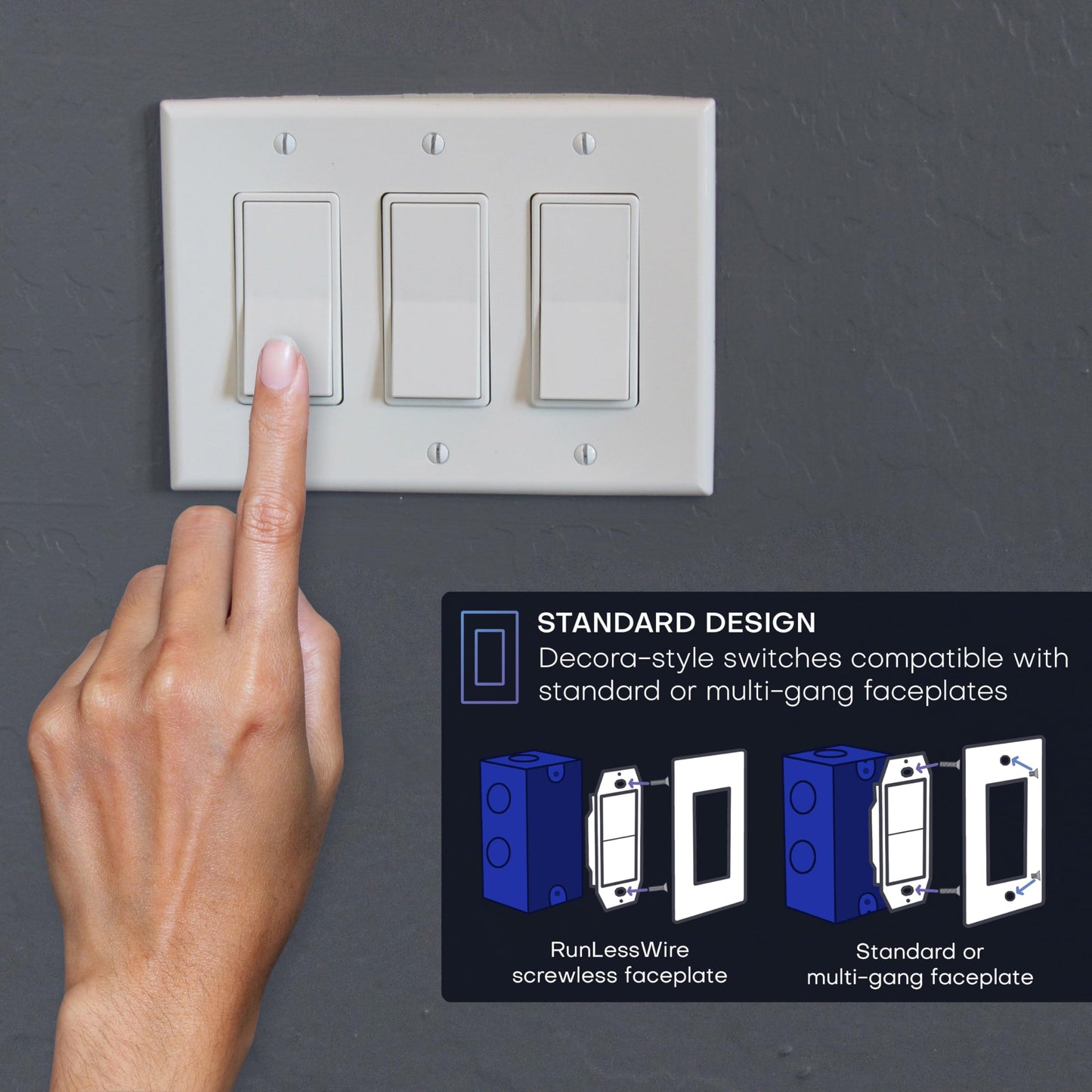 RunLessWire Single Pole Battery-Free DIY Wireless Light Switch Kit 150ft RF Range Self-Powered by Kinetic Energy for Fixtures & Outlets : 1 Remote Switch Controls 1 5A On/Off Receiver Black