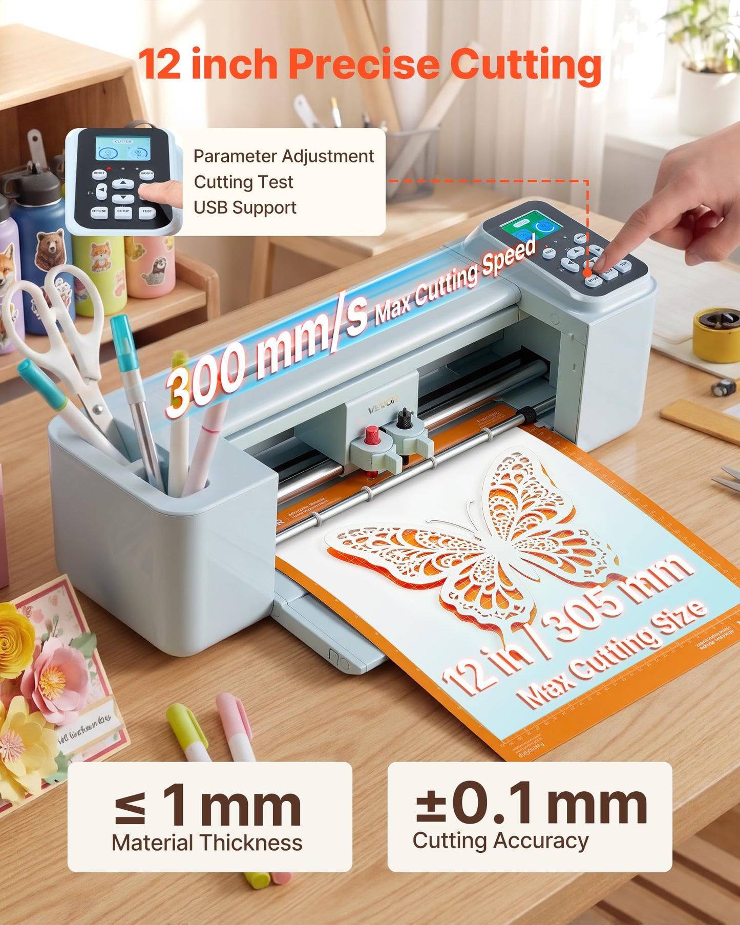 VEVOR Vinyl Cutting Machine, 12 in, Button and Screen Controlled Vinyl Cutter, 20000+ Built-in Design Resources, Compatible with Mac, Windows, Android and iOS, for Creating Customized Crafts Cards