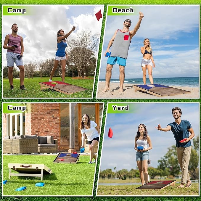 Portable Cornhole Board Set with Bean Bags 2 ft x 1 ft or 3 ft x2 ft or 10.16 * 5.04 Inch Foldable Corn Hole Games for Adults and Kids Indoor or Outdoor Corn Hole Toss Games Backyard Tarvel