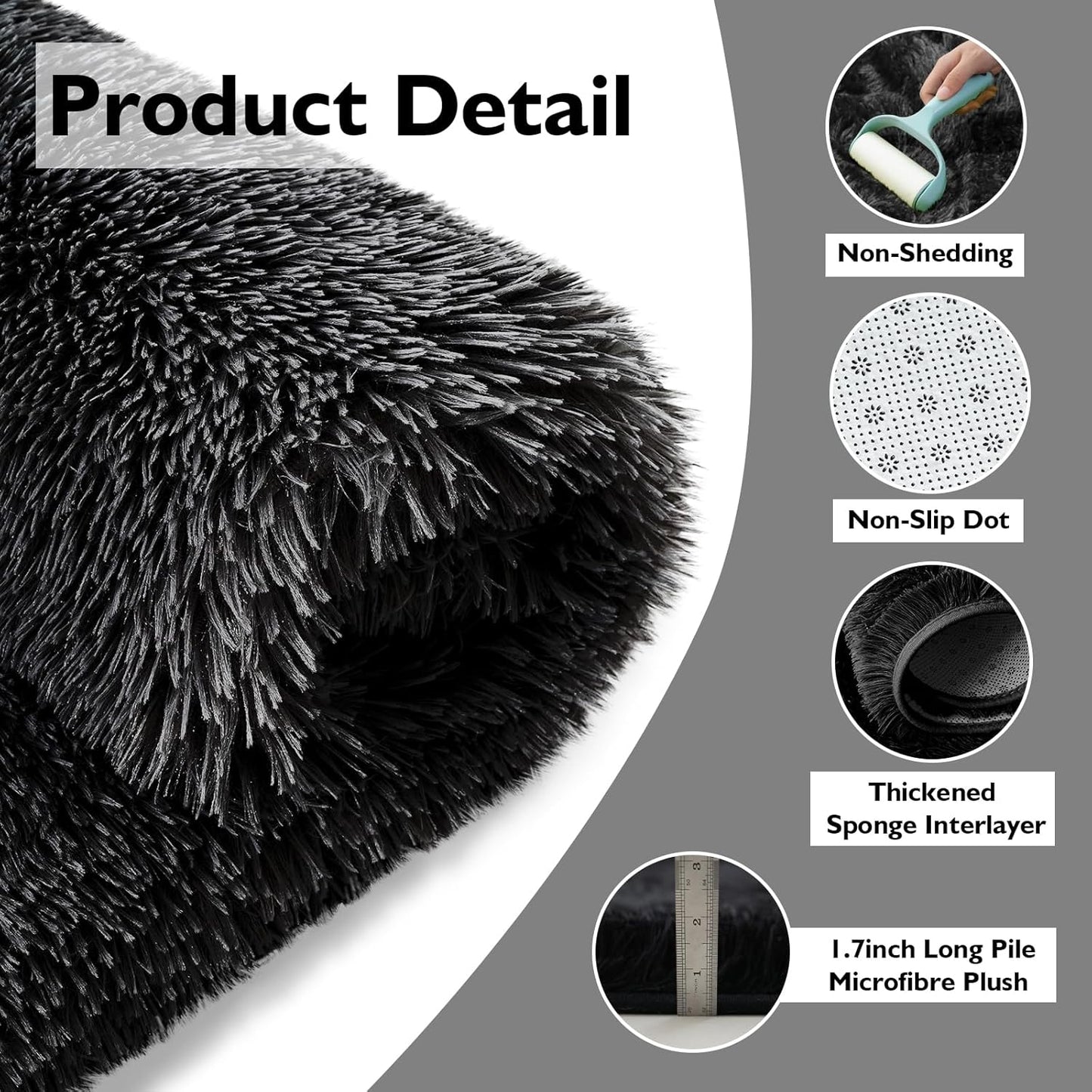 Skiennix 2x3 Fluffy Area Rug - Soft Shag Non-Shedding Indoor Carpet for Kids & Nursery | Black