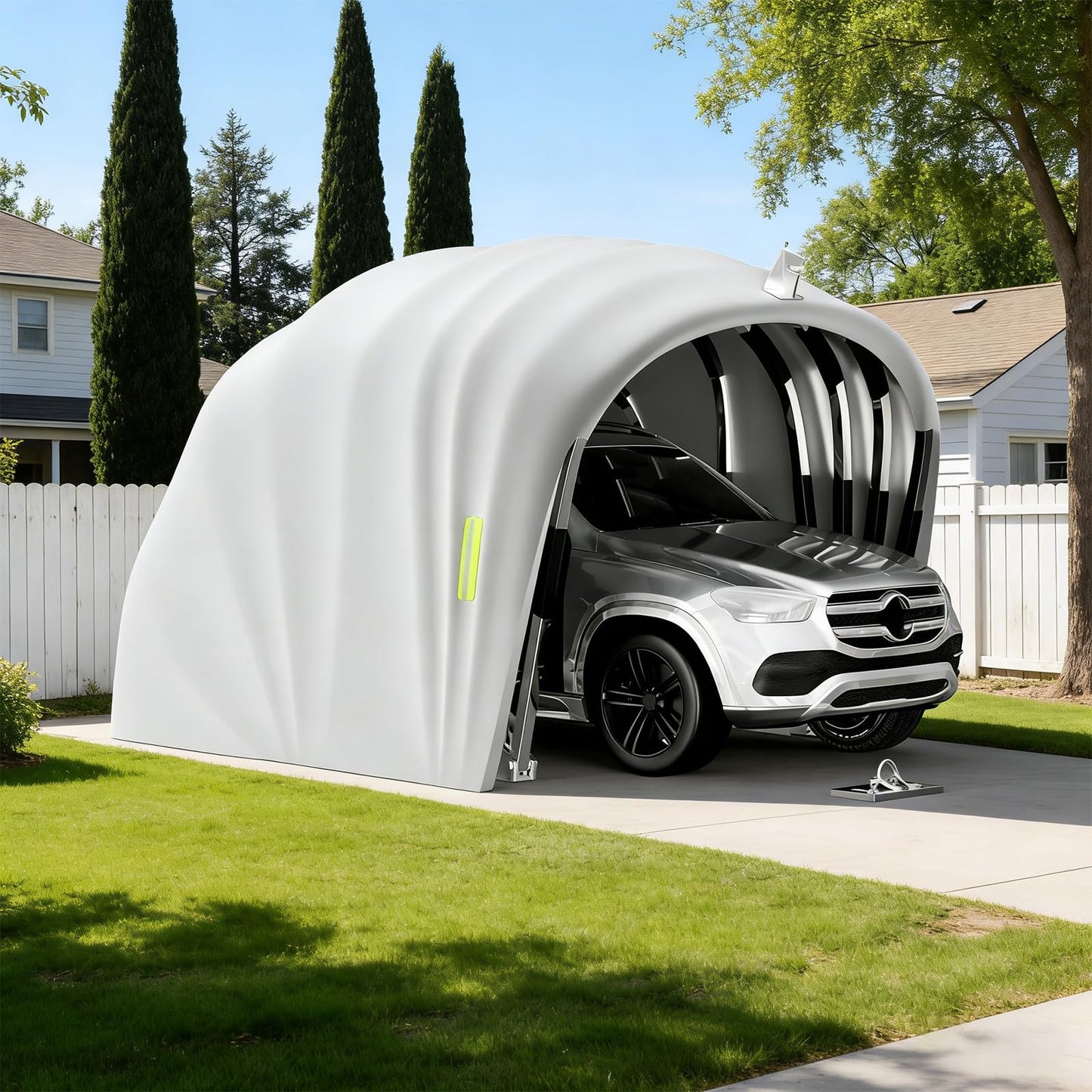 Semi Automatic Car Canopy, 19.35 x 8.8 Ft Garage Shelter with Heavy-Duty Oxford Fabric, Stainless Steel Frame - Waterproof, UV-Resistant, Windproof for Outdoor Vehicle Protection, Grey