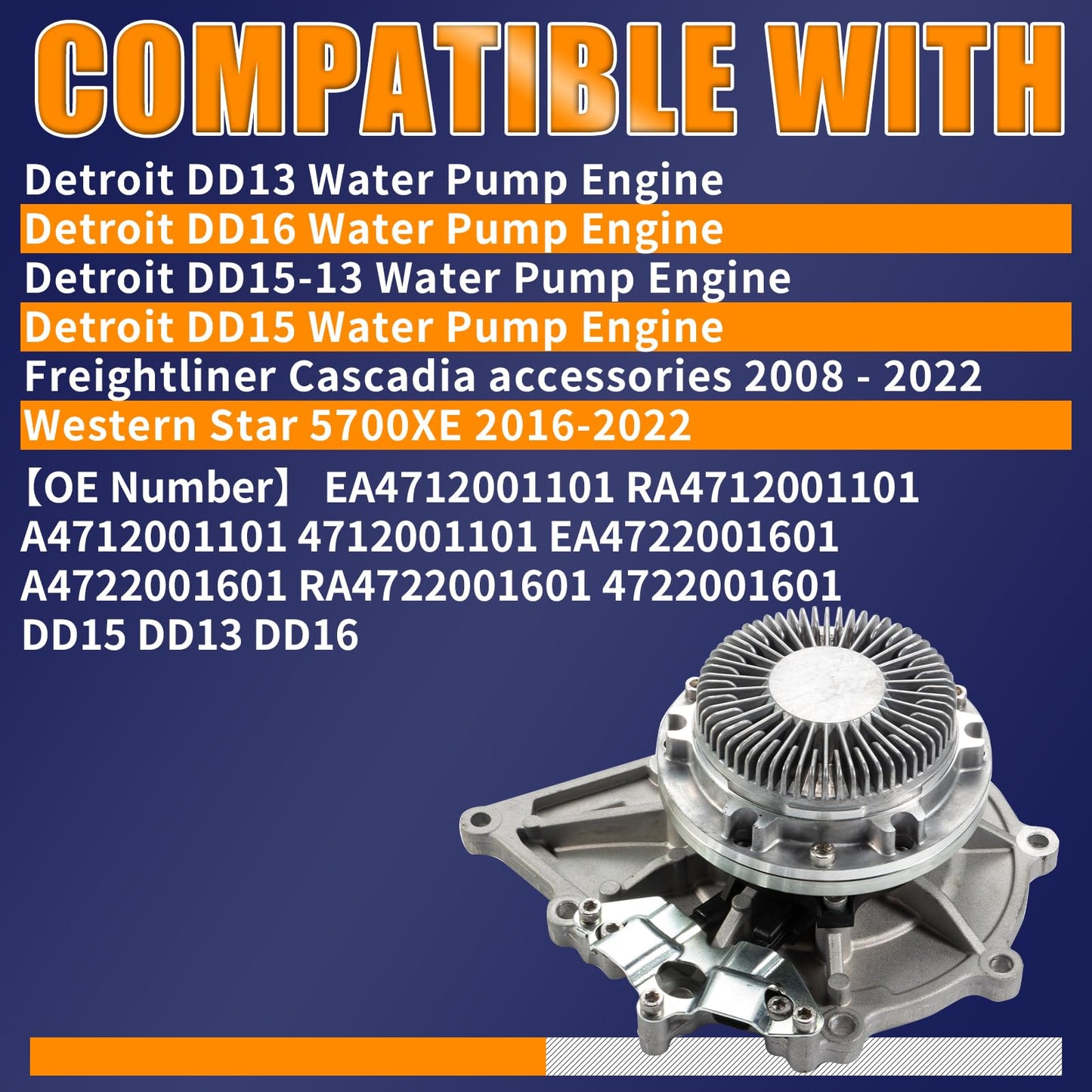 BLCYANUE water pump Compatible with Detroit DD13 DD16 DD15-13 DD15 Engine,Compatible with Freightliner Cascadia accessories 2008-2022,Western Star 5700XE 2016-2022 EA4712001101