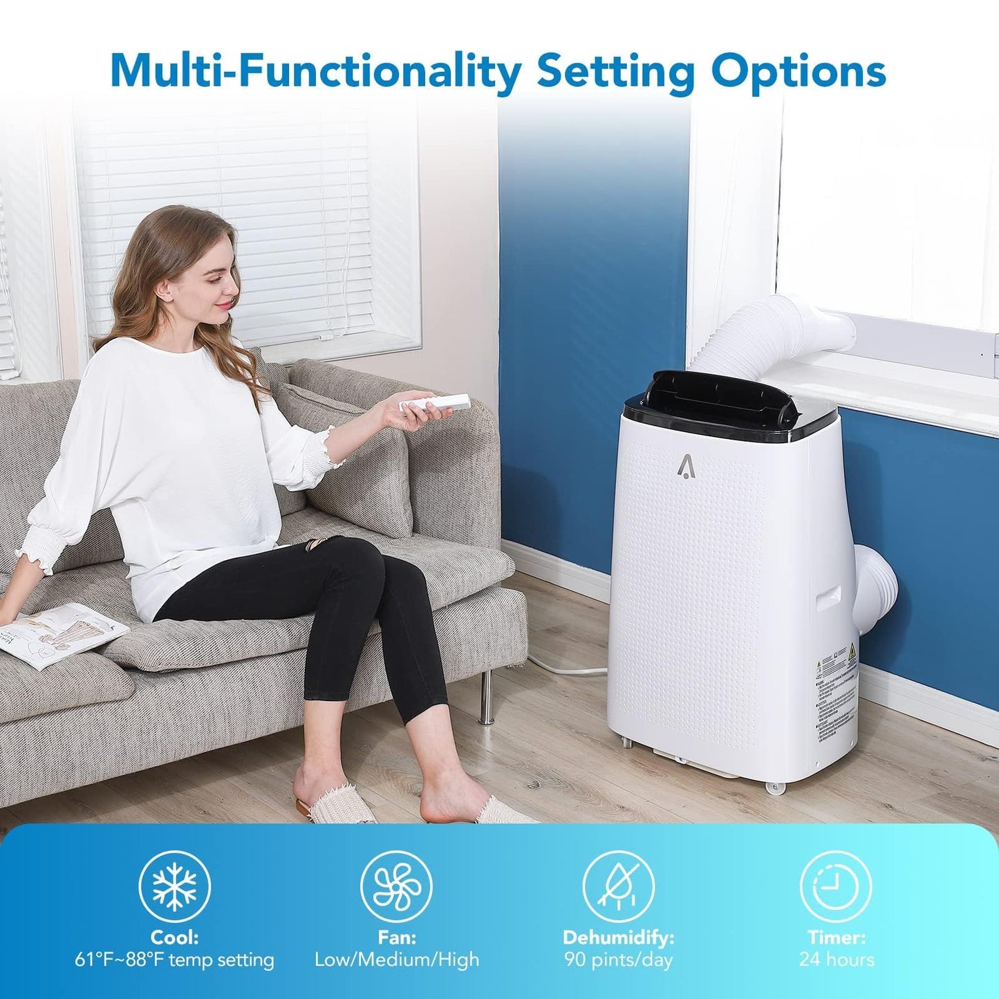 14000 BTU Portable Air Conditioners with Remote Control, 3-in-1 Free Standing Cooling AC Unit with Fan & Dehumidifier, Cools Room up to 750 sq.ft, Smart/Sleep Mode,3 Speed,24H Timer,Window Kit