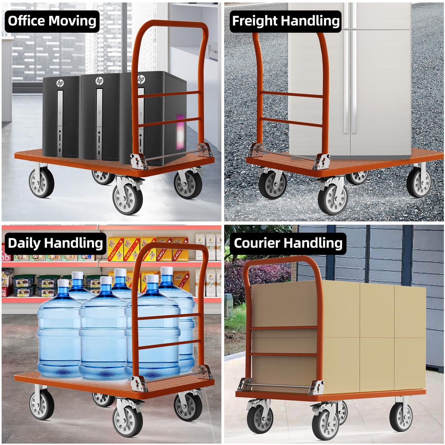 Heavy Duty Platform Truck Cart, Flatbed Cart Folding Hand Trucks, 2200lbs, with 6" Swivel Brake Casters, Foldable for Easy Storage (36" x 24")