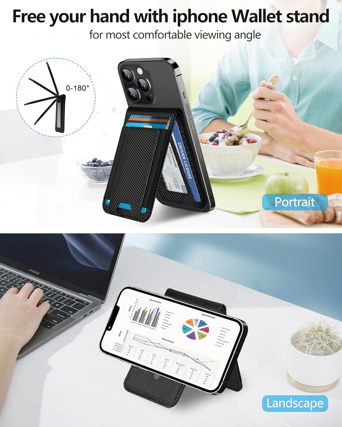 2-in-1 17/16/15/14 Max/14 Pro/14/14 Plus/13/12 9 ExtreLife Magsafe Wallet, Adjustable Stand and Open ID Window