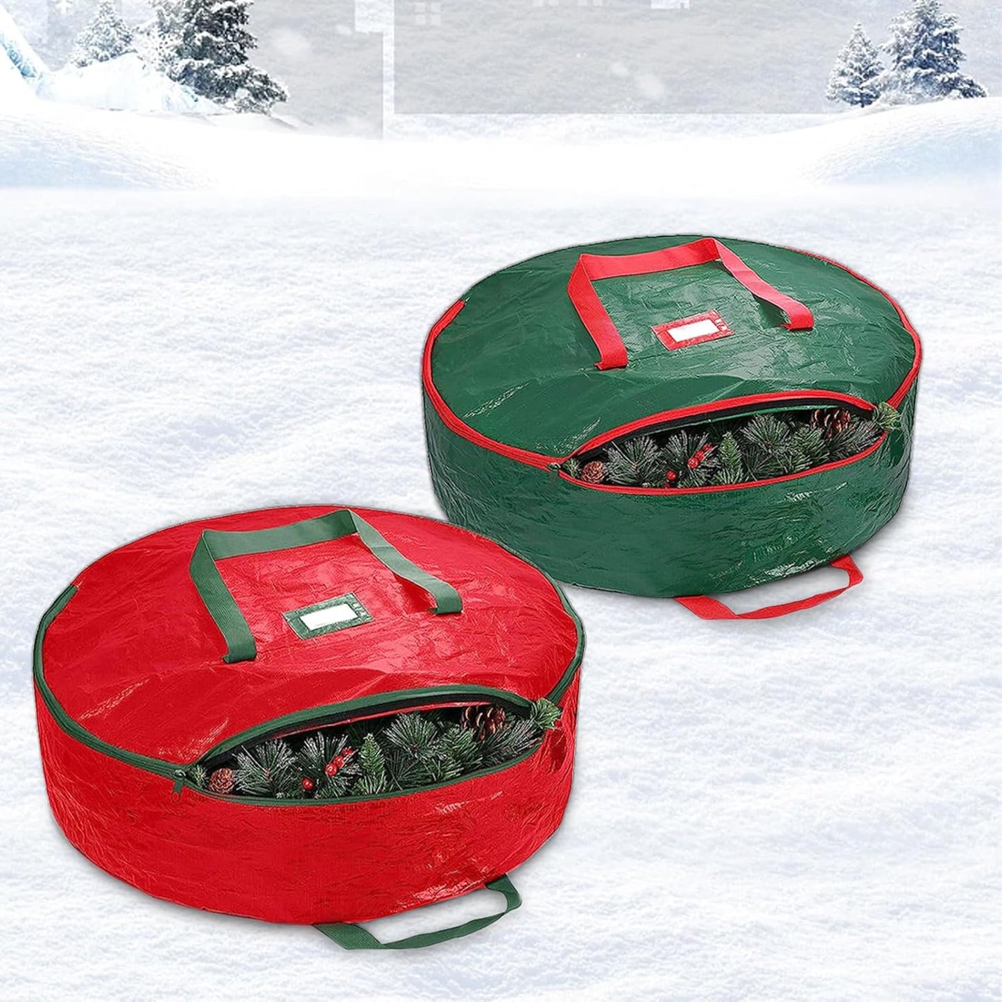 Regine Switzerland Christmas Wreath Storage Bag - 2 Pack 24” Heavy-Duty Container for Holiday Decor