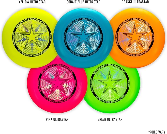 Discraft Ultrastar Neon 5-Pack | Premium Ultimate Discs - Neon Pink, Yellow, Cobalt Blue, Green, and Orange