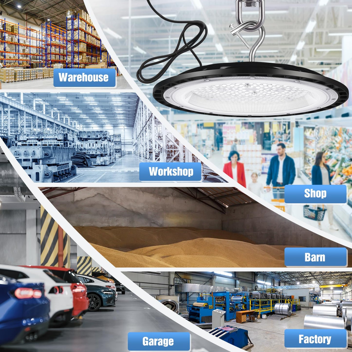 YANYCN 20 Pack 300W UFO Led High Bay Light,120VAC,5000K Daylight Commercial Shop Bay Lighting Fixture,45000LM,[1300W MH/HPS Equiv.] US Plug Area Lighting for Warehouse/Barn/Gym/Factory/Workshop