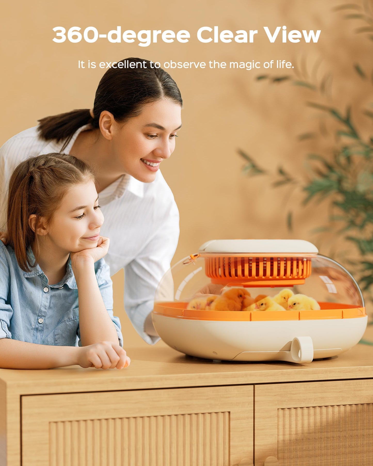 Chickcozy 25 Egg Incubator, Automatic Egg Turner with Thermometer Seat and Humidity Control, Egg Candler, 360° View with Clear Window, Incubators for Hatching Chicks (Sunlit Orange)