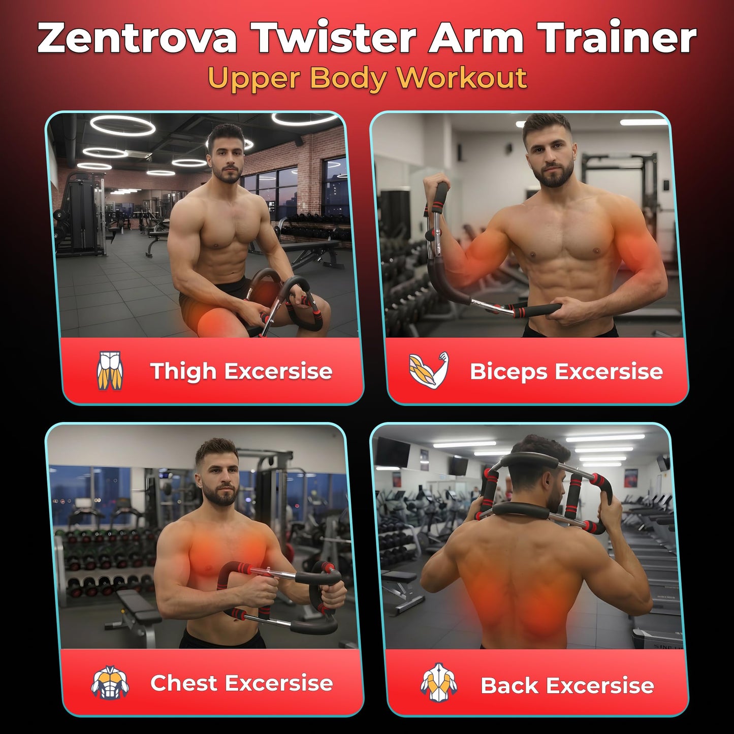 Zentrova Twister Arm Trainer, Adjustable Resistance 30–120 lbs, Chest & Arm Workout Equipment for Men & Women | Portable Spring Power Twister Bar | Upper Body Strength Trainer | Home Gym Fitness