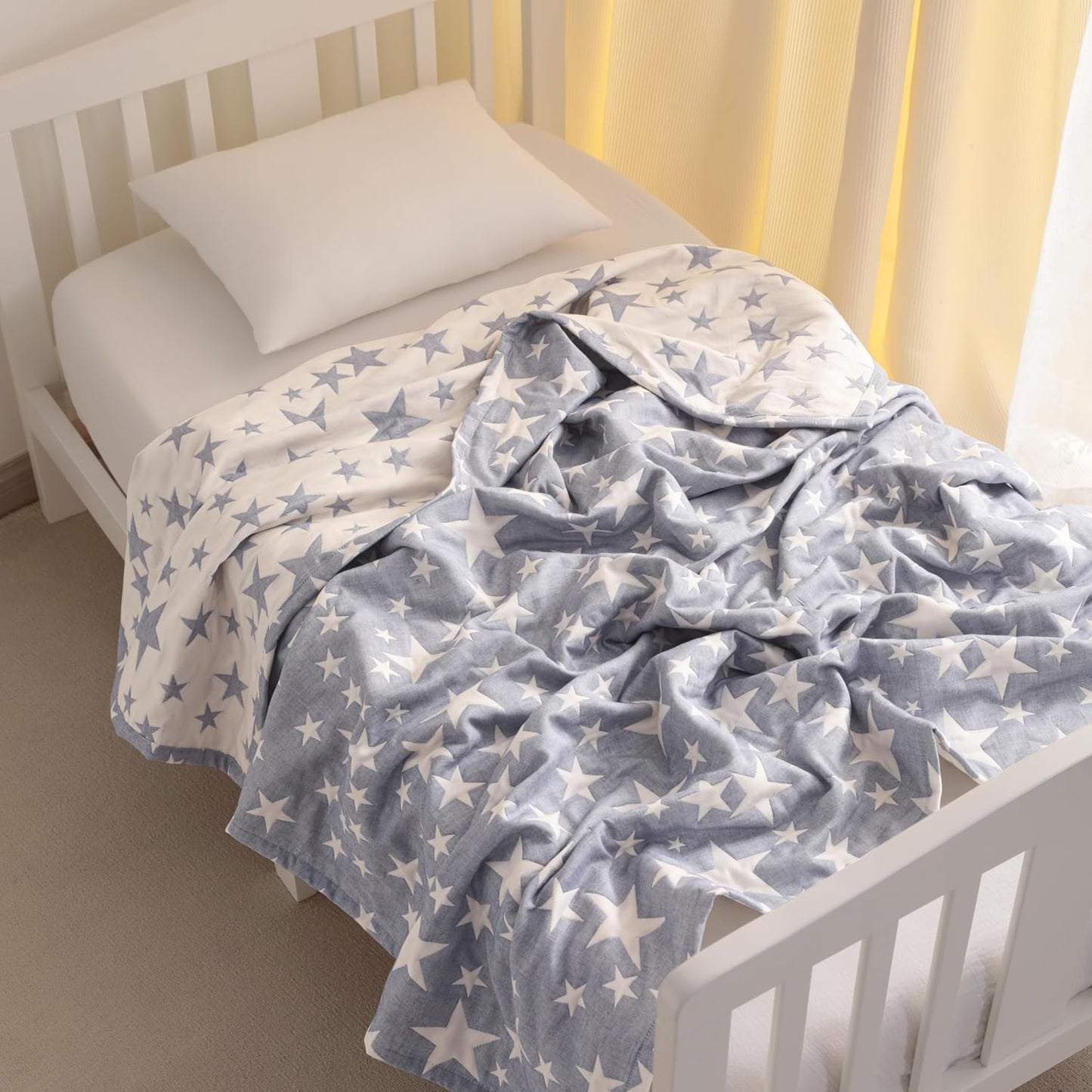 NTBAY Oversized Muslin Cotton Toddler Blanket - Super Soft Reversible Nursery Bed Blanket, 45"x60", Blue/White Star