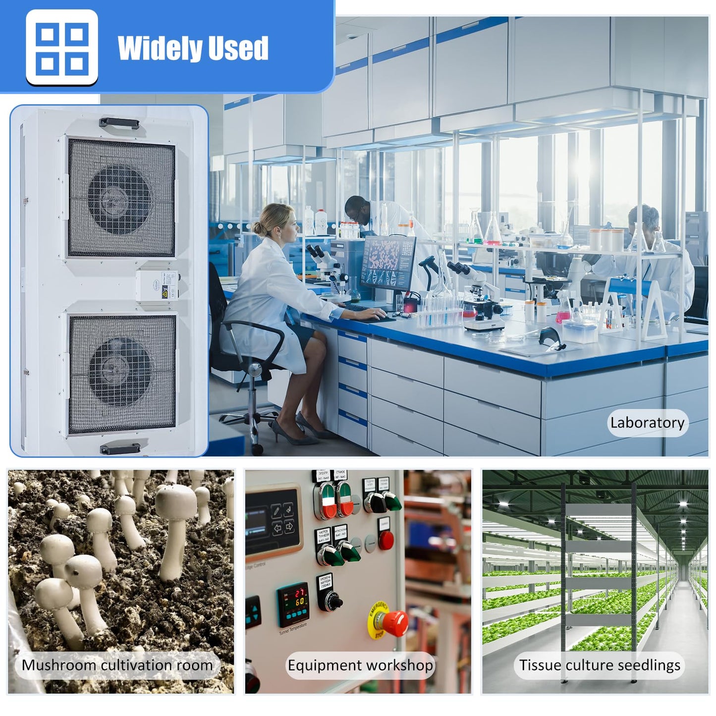 HEPA H14-Filter Laminar Flow Hood Updated FanFilter Unit（Include HEPA Filter）100/ISO Class 5 Cleanroom/Laboratory/Cleanroom/Mushroom Room, Laminar Air Flow Hood(46.2"x22.6"110V，Dual machine)