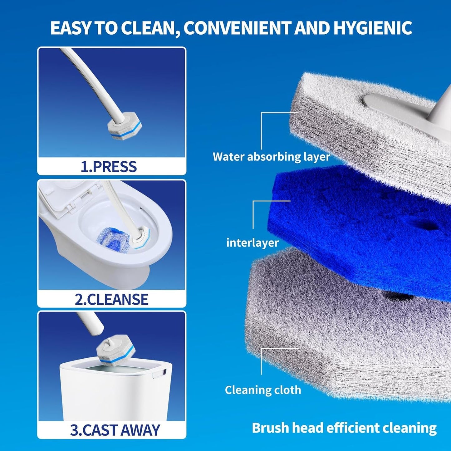 Skiennix Disposable Toilet Brush System - 50 Refill Pads & Wall-Mounted Holder | Bathroom Cleaning Kit