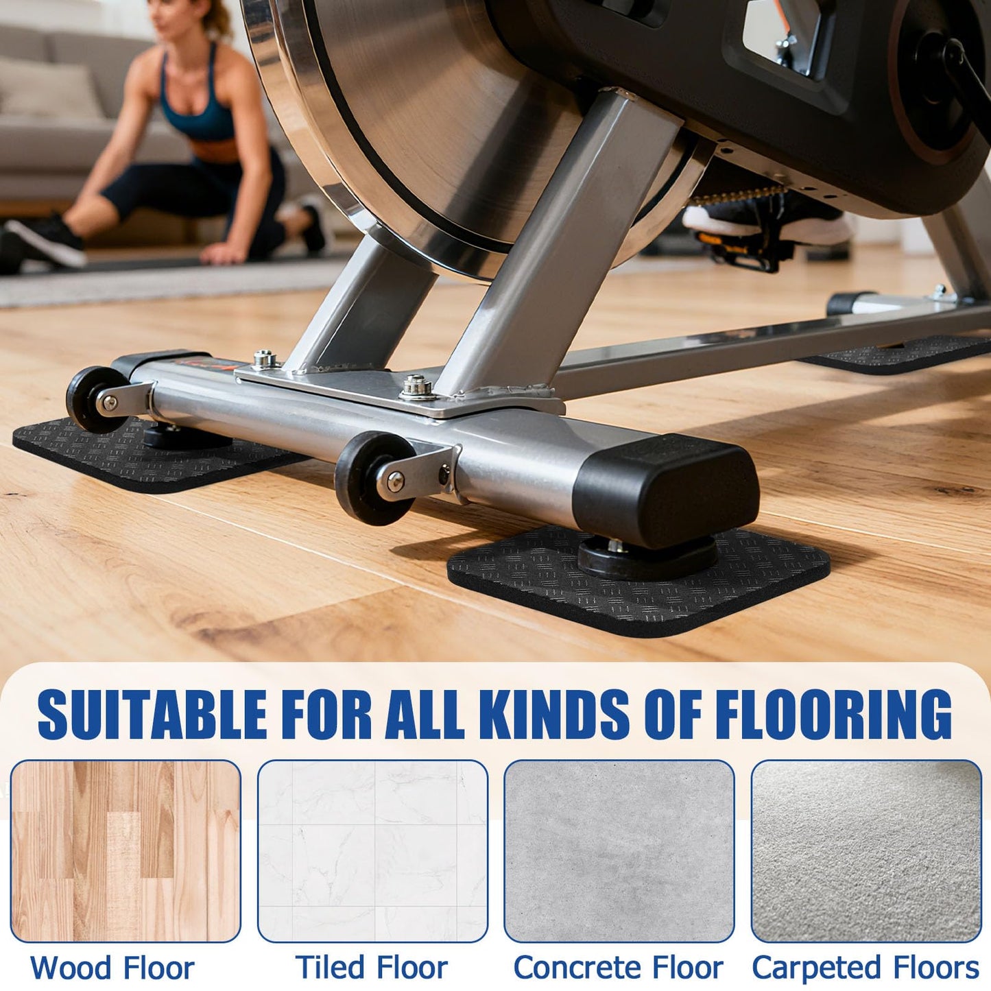 TOBWOLF 4PCS Double-Sided Non-Slip Exercise Bike Mat Treadmill Mat, 4" x 4" Anti Vibration Mat for Exercise Bike, Treadmill, Walking Pad, Exercise Equipment Mat for Home Gym Floor Protection