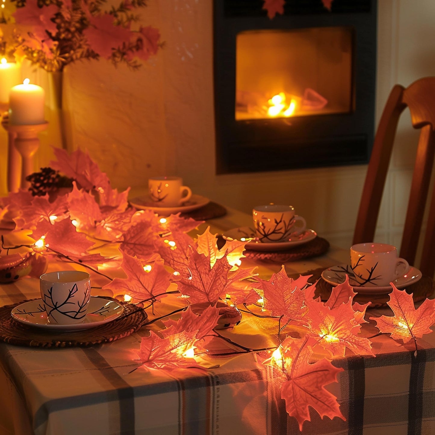 Dazzle Bright Maple Leaf String Lights, 40FT, 80 LED, Battery Operated, 4 Pack, Orange, Fall Thanksgiving Indoor Outdoor Decor