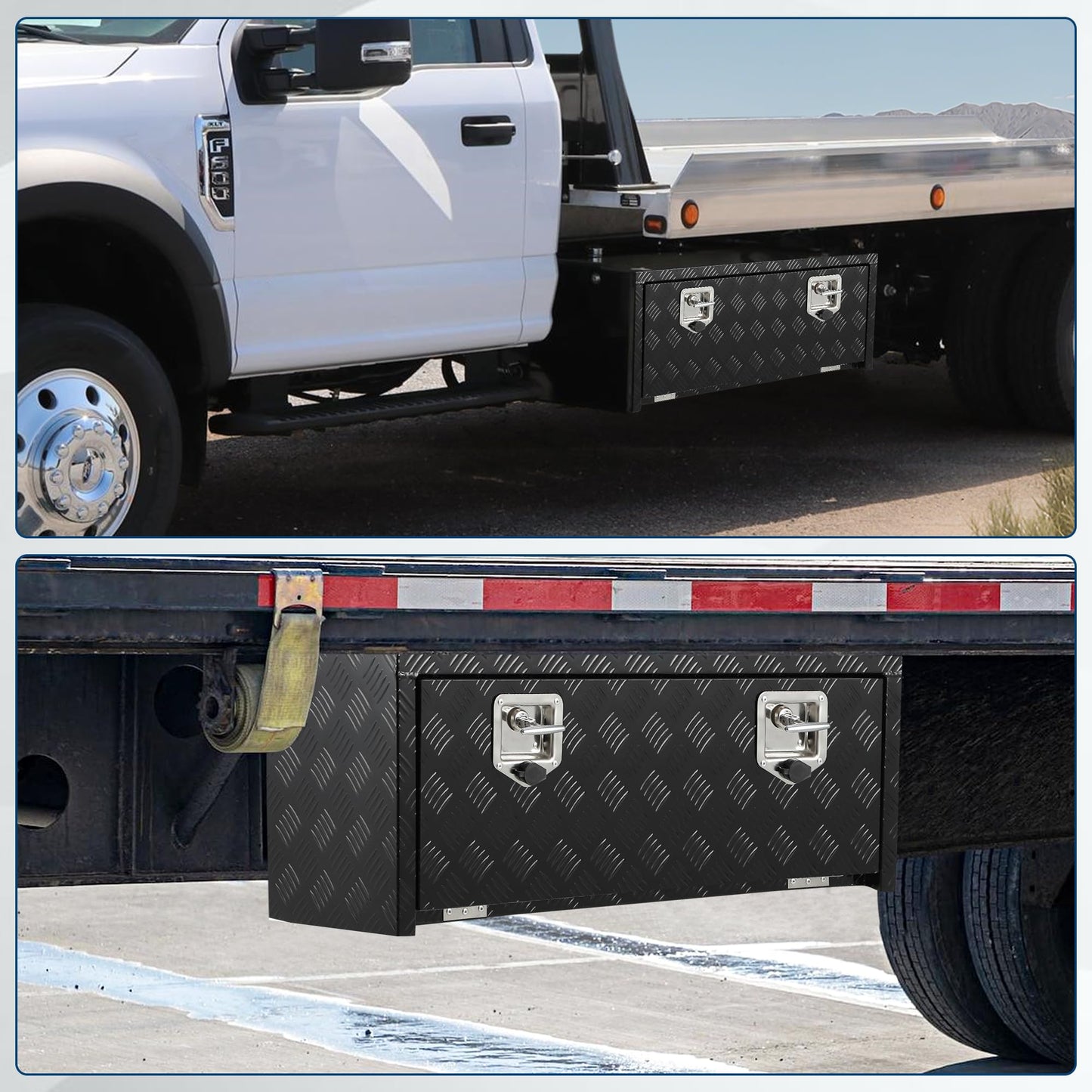 EliteEdge Heavy Duty Aluminum Diamond Plate Tool Box Chest Box Pick Up Truck Bed RV Trailer Toolbox Storage Lockable Organizer with Lock Keys