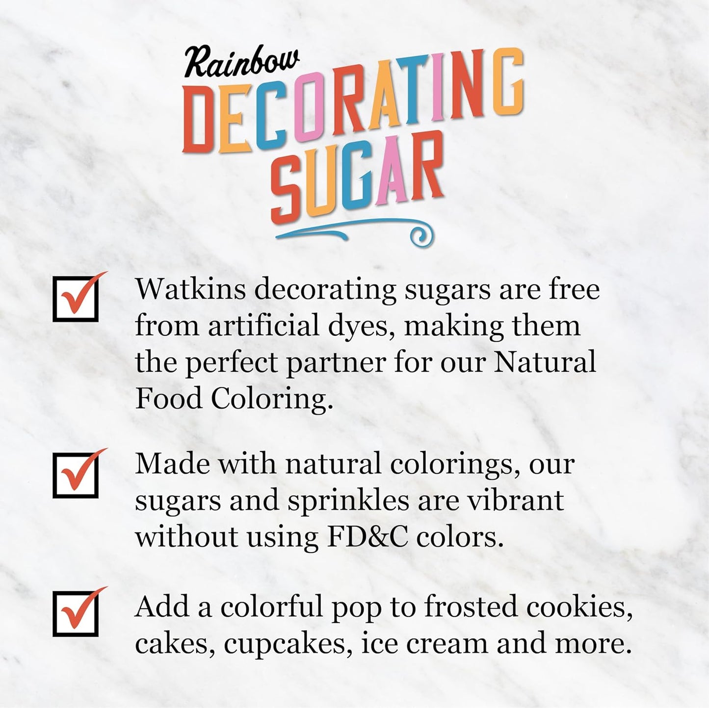 Watkins Rainbow Decorating Sugar - Non-GMO, 4.6 Ounce | Pack of 3 for Vibrant Baking