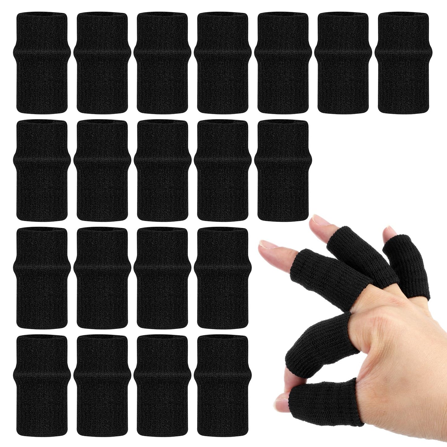 Ouligay 20 PCS Finger Sleeves Black Sport Finger Brace Protector Compression Sleeve Breathable Elastic Thumb Sleeves Thumb Splint Brace Support for Basketball, Golf Sports Aid Support