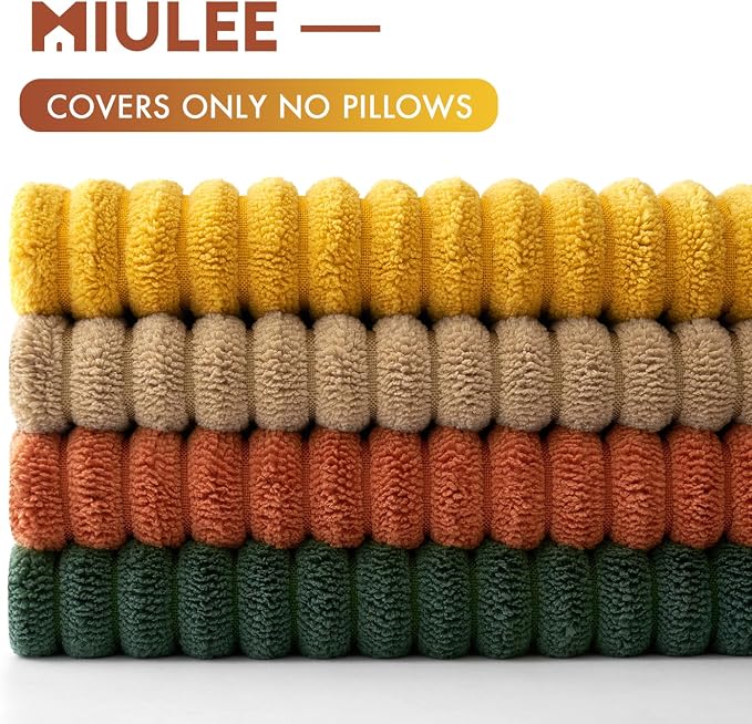 MIULEE Pack of 4 Green-Rust Corduroy Decorative Throw Pillow Covers 18x18 Inch Soft Boho Striped Pillow Covers Modern Farmhouse Home Decor for Winter Sofa Living Room Couch Bed