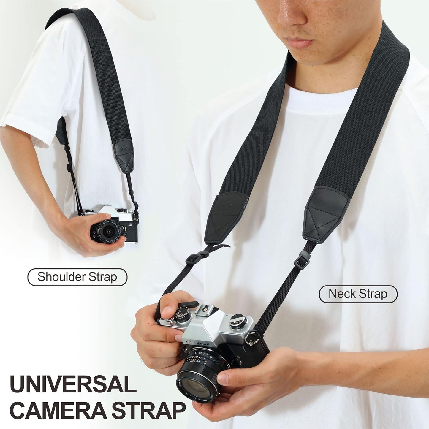 2" 2 Padwa Lifestyle Black Camera Strap - Wide Cotton Woven Genuine Leather Head Camera Straps,Complimentary Pcs Quick