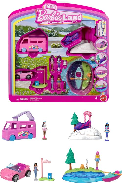 Barbie Mini BarbieLand 4-Pack Doll Set | 4 Iconic 1.5-Inch Dolls & Color-Change Toy Vehicles