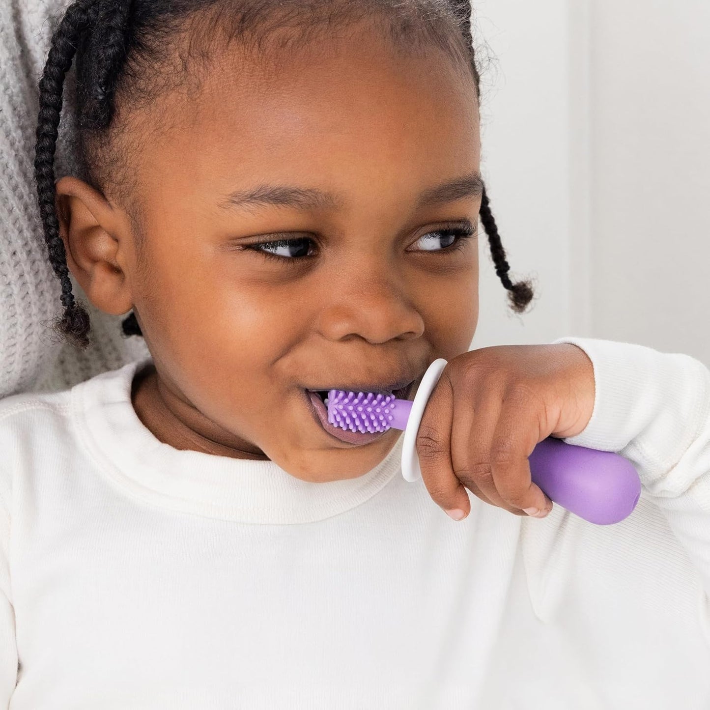 Ubbi 360° Baby Training Toothbrush - Safety Shield & Cover, Food-Grade Silicone, Smoothie Purple