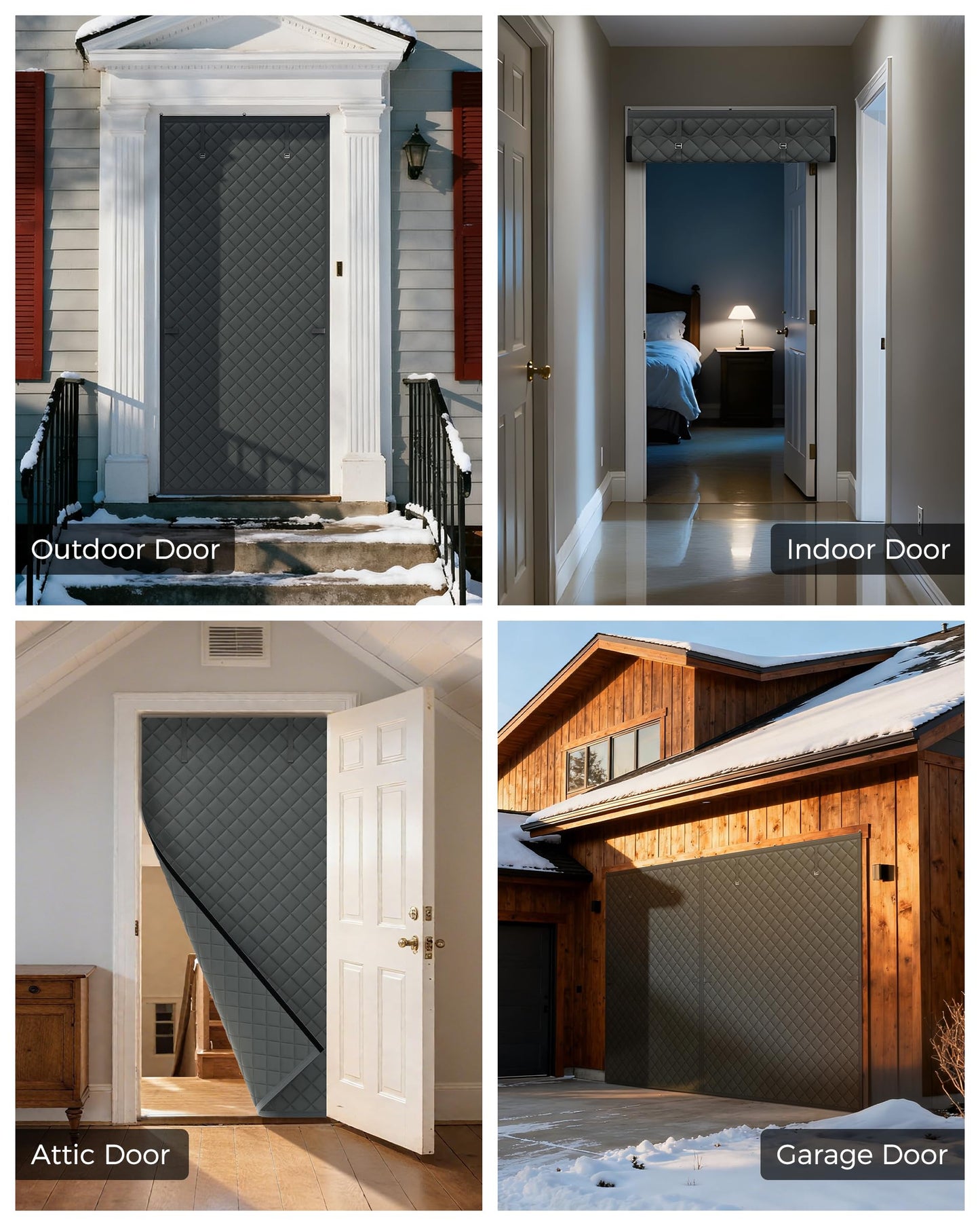 Augblinds Thermal Insulated Door Curtain Fits Door Size 36 x 80 Inch, Oxford Cloth Thicken Cotton Filled, Curtain Size 39" x 82", Single Piece Door Insulation Blanket Cover for Cold in Winter, Grey