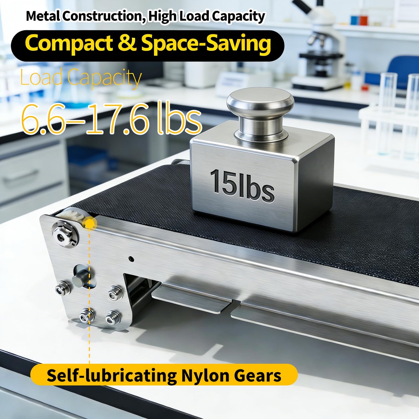 THOUSANDSUNNY Mini Conveyor Belt, 18.11" Stepless Speed Control Reversible Stainless Steel Low Noise for Packaging Sorting DIY Projects