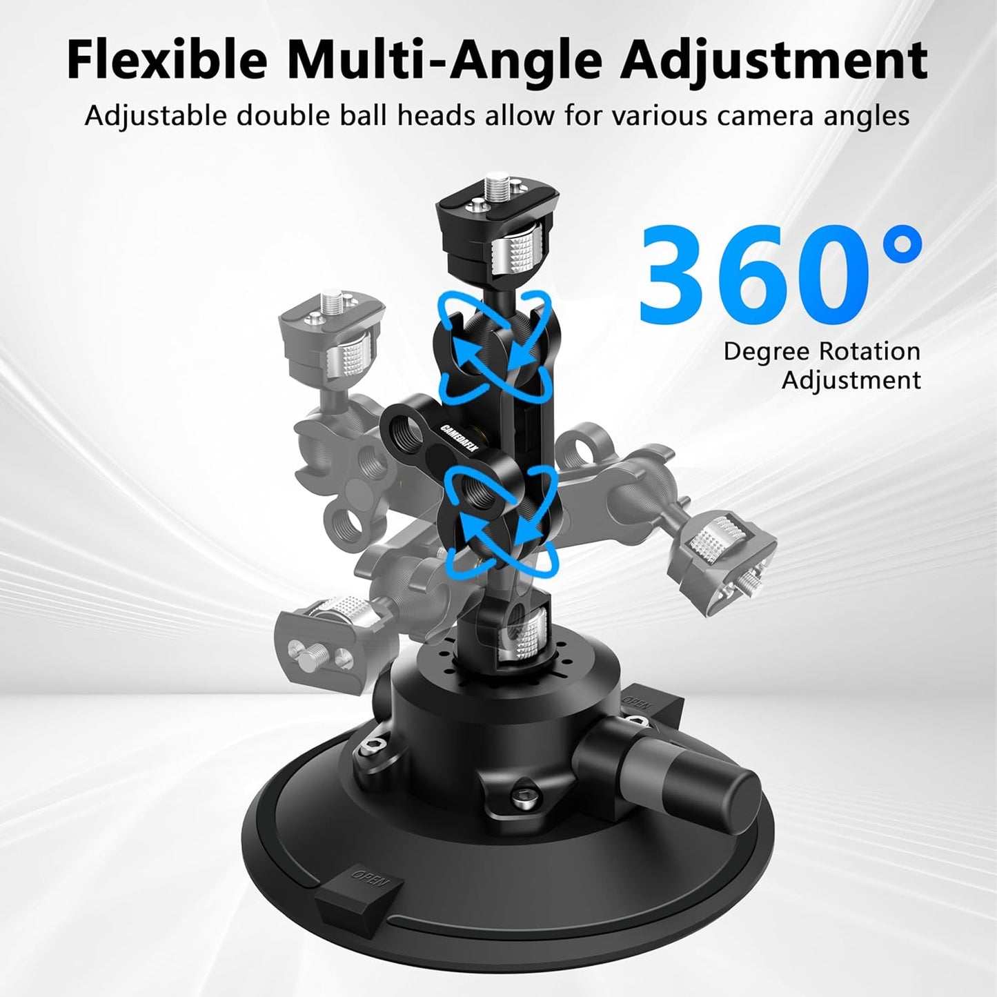 CAMEDAFLX 6" 1/4",1/8" Camera Suction Cup Mount with Ball Head Magic Arm,Quick Release Metal Vacuum Suction Cup Mount