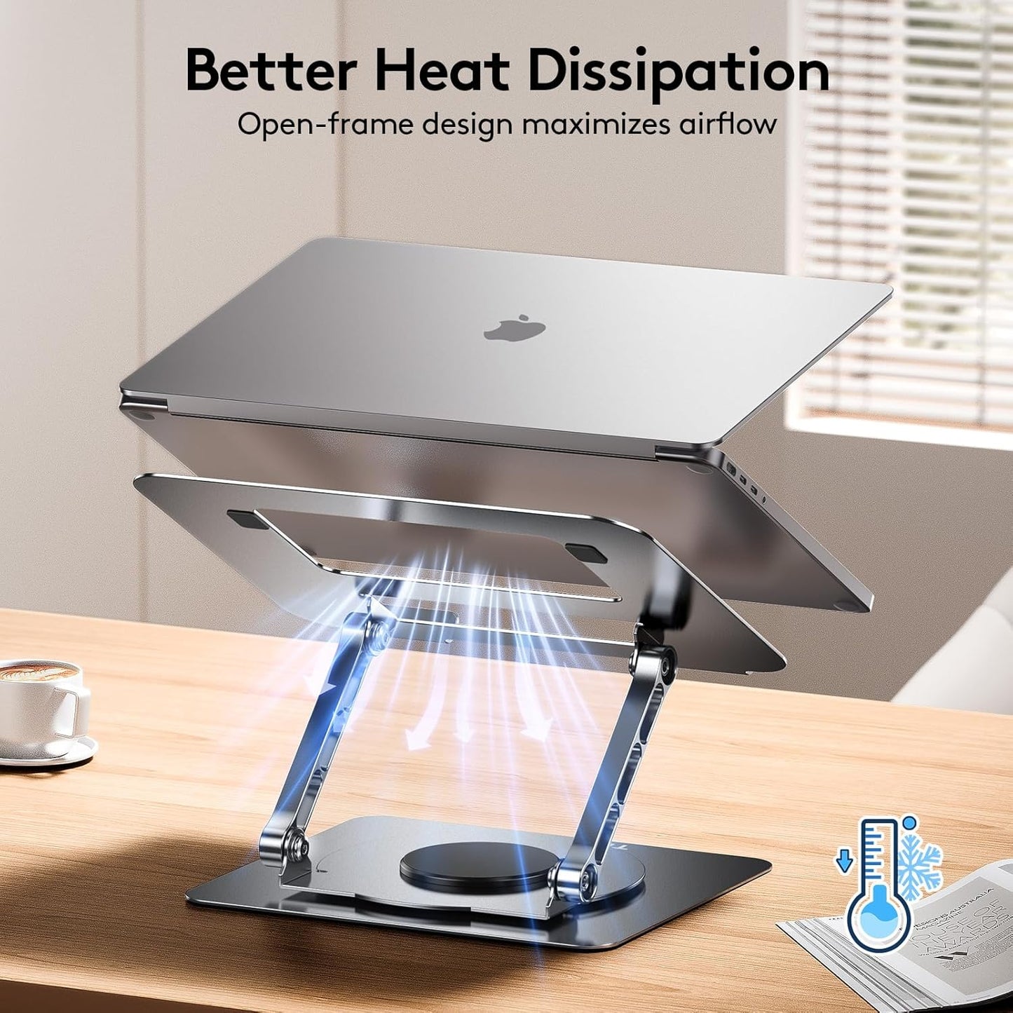 TECKNET 360 10-17" Laptop Stand for Desk, Rotating Base, Ergonomic Foldable Computer Stand for Laptop Riser Height