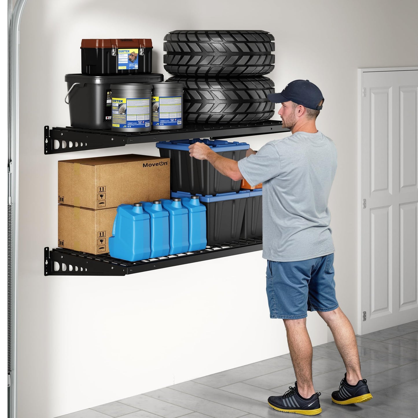 FLEXIMOUNTS 2 Pack 2x4ft Garage Storage 24x48 inch Heavy Duty Bike Wall Shelving Rack, 660lbs Total Weight Capacity, Black, Pro Series