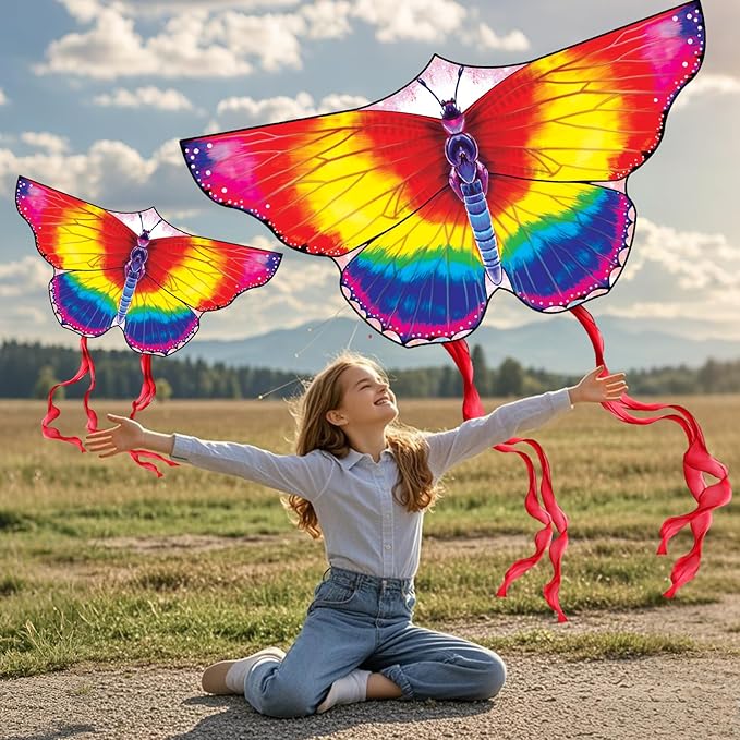 Large Butterfly Kite for Kids & Adults, 55" x 28" Easy to Fly Single Line Kite for Kids Ages 4-8, 8-12, Comes with 300 FT Kite String Handle