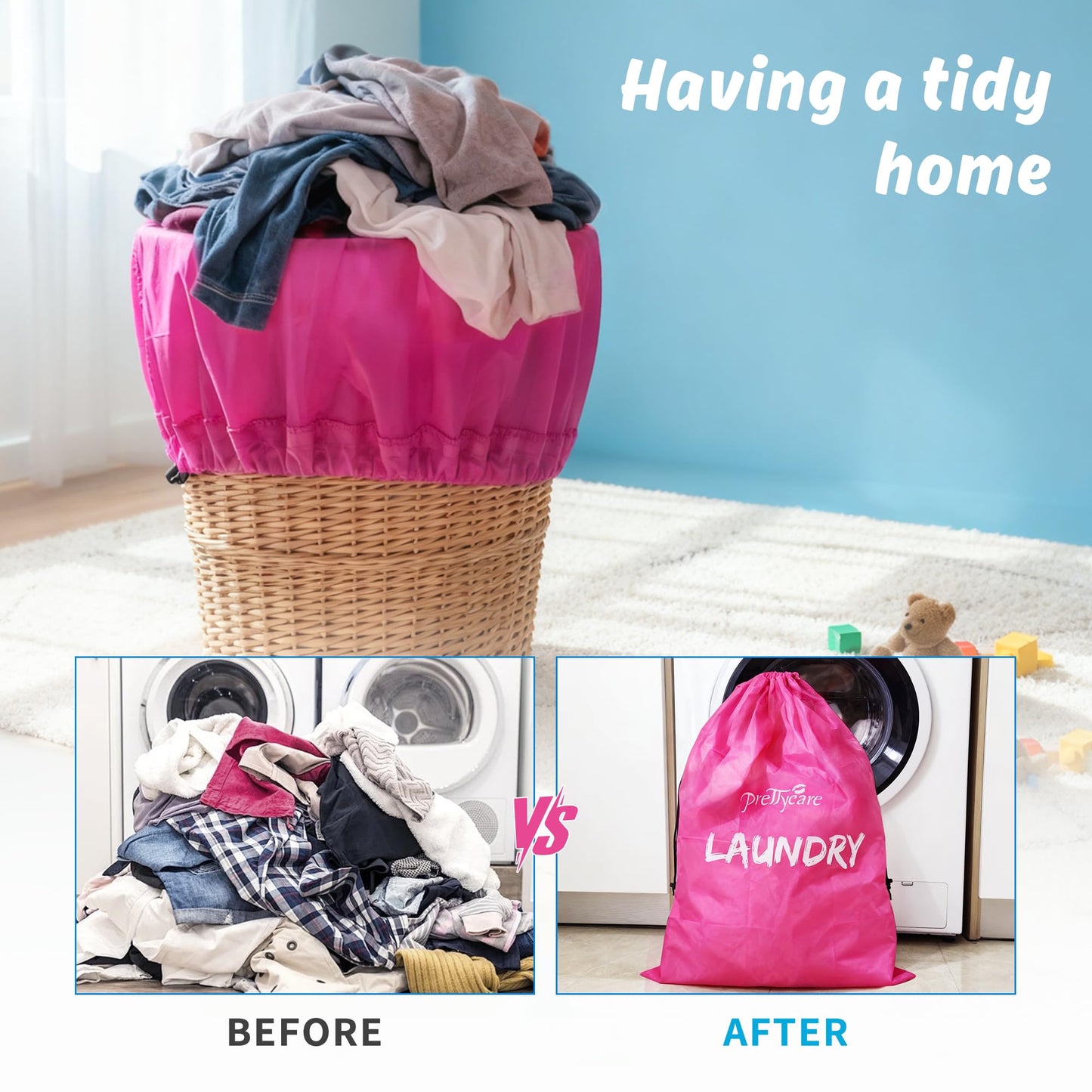 PrettyCare 2 XL (35.5 x 23.6 in) Travel Laundry Bags for Delicates, Washable Dirty Clothes Organizer - Easy to Hold 4 Loads of Laundry, Large Enougha for Laundry Hamper or Basket Travel Essentials