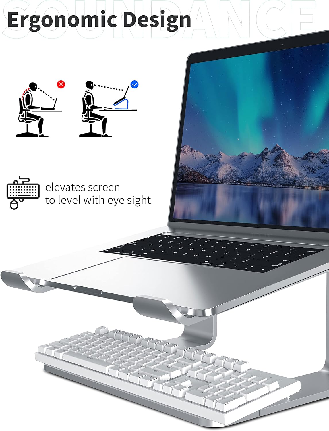 SOUNDANCE 10 15.6 Inches Laptop Stand, Aluminum Computer Riser, Ergonomic Laptops Elevator for Desk, Metal Holder