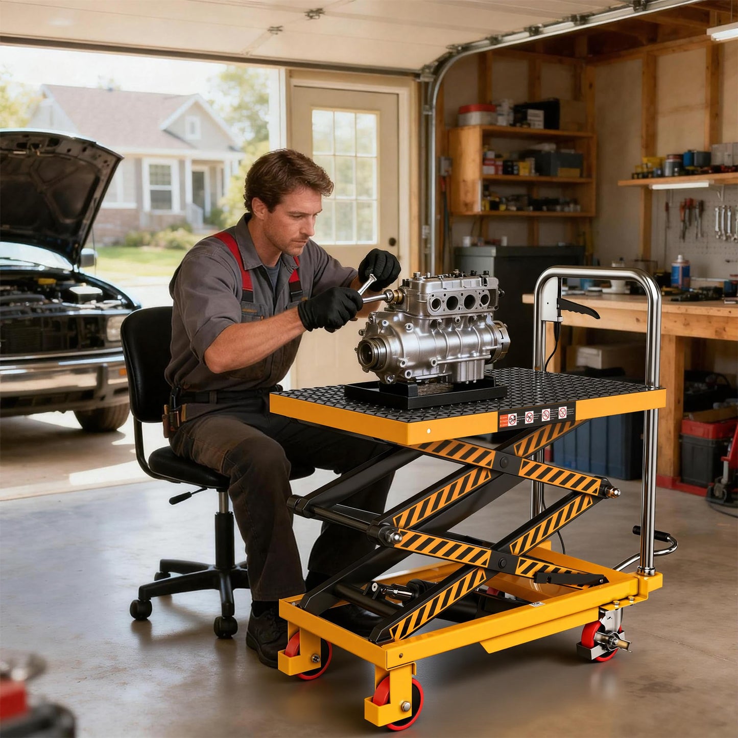 Tera Hydraulic Lift Table Cart: 330lbs Capacity 10.4"-49.6" Lift Height Manual Double Scissor Lift with Anti-Collision Wheels Non-Slip Pad & Fixing Tape for Warehouse Material Handling LT1502