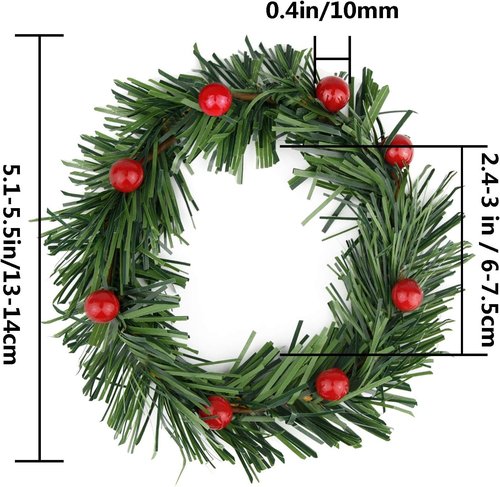 Lystaii Christmas Candle Rings - 10pcs Red Artificial Berry & Grass Mini Wreaths for Holiday Decor | Medium Size