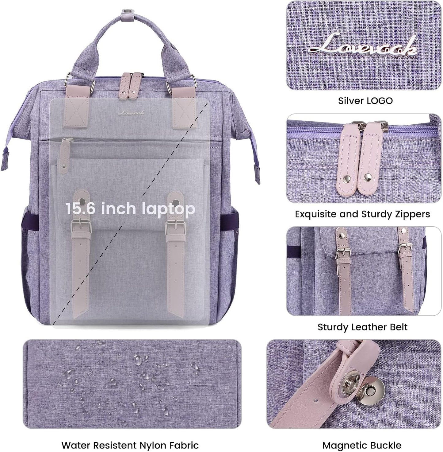 Backpack 15.6 Inch Backpacks Daypack, 15.6 inch LOVEVOOK Laptop for Women, Teacher Nurse Bag Work Travel Computer