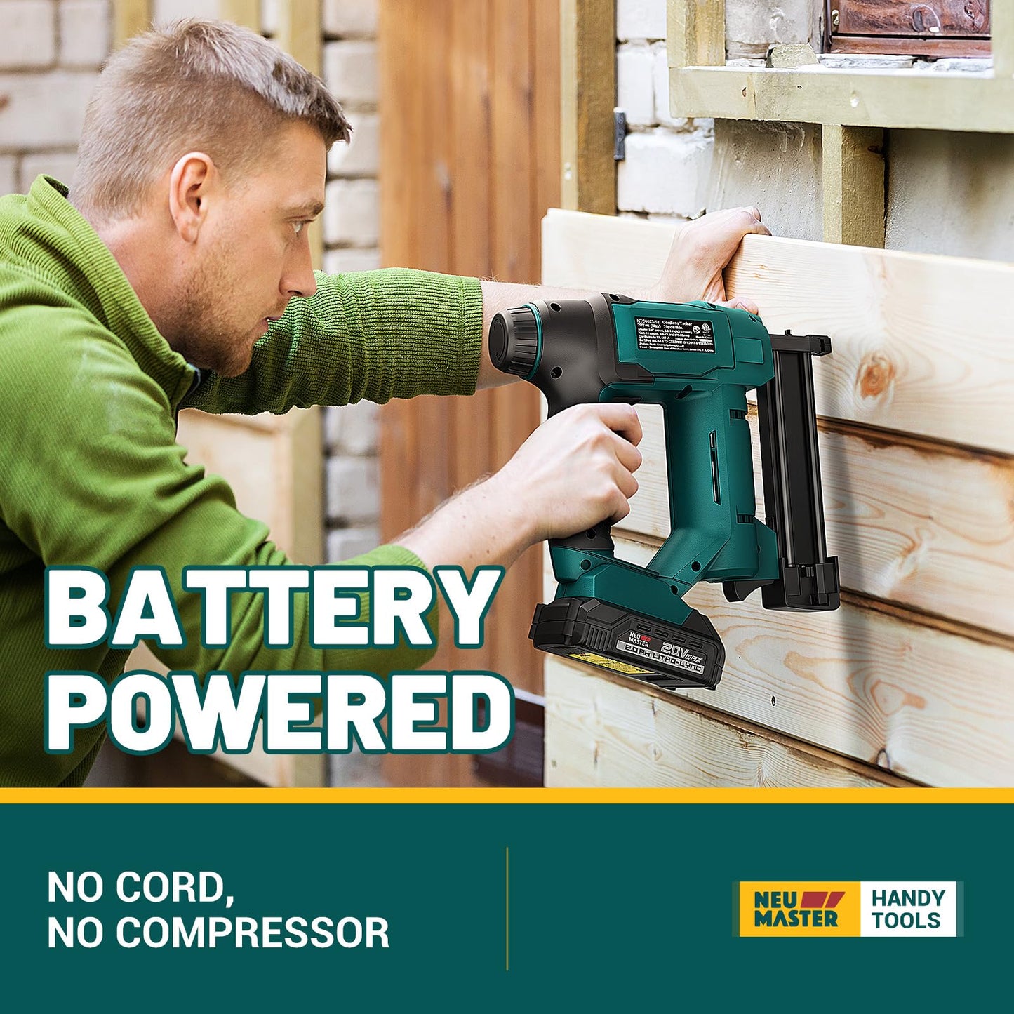 NEU MASTER Nail Gun Cordless with Battery Powered - 18 Gauge 2 in 1 Brad Nailer/Staple Gun, 20V Max. 2.0Ah Battery & Charger, 800 Nails & 200 Staples Included